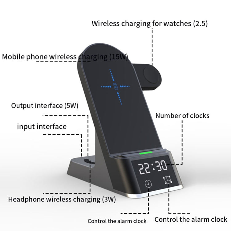 H35 6 in 1 15W Digital Display Magsafe Magnetic Wireless Charger with Alarm Clock Function, H35