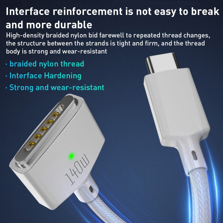 140W USB-C / Type-C to MagSafe 3 Nylon Braided Magnetic Charging Cable, Length: 2m