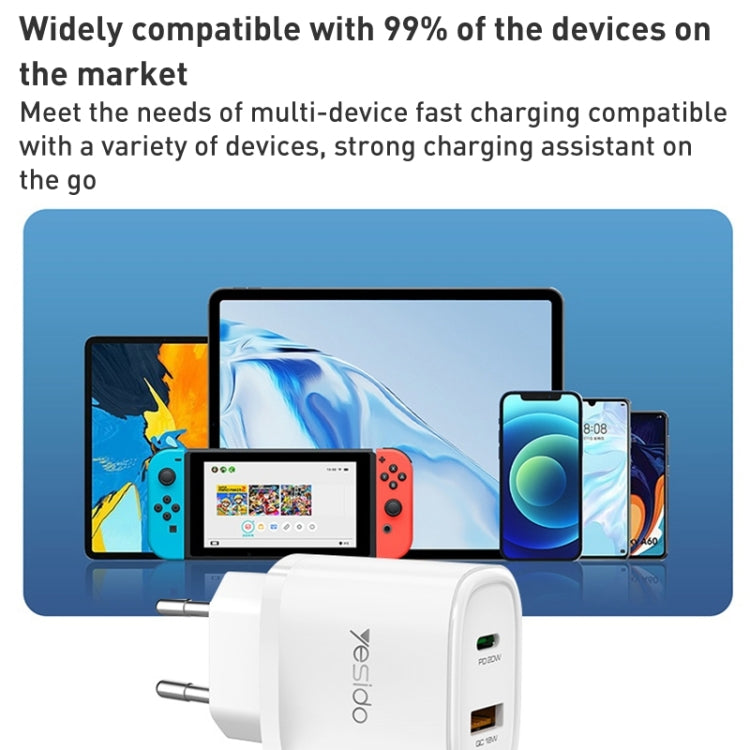 Chargeur de voyage USB-C/Type-C Yesido YC47 avec câble USB-C/Type-C vers 8 broches de 1 m, prise UE, YC47 noir, YC47 blanc