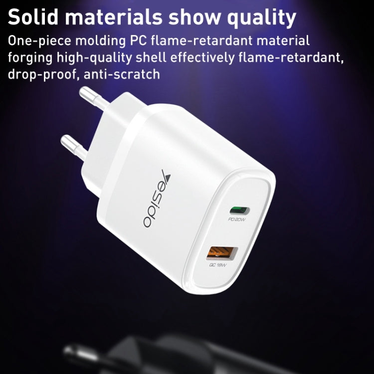 Chargeur de voyage USB-C/Type-C Yesido YC47 avec câble USB-C/Type-C vers 8 broches de 1 m, prise UE, YC47 noir, YC47 blanc