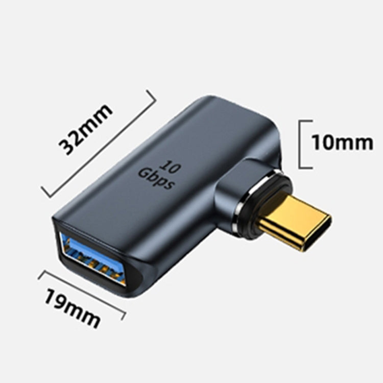 Adaptateur de charge magnétique USB femelle 10 Gbit/s vers USB-C/Type-C mâle, courbure latérale (gris), courbure latérale (argent)