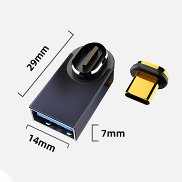 Adaptateur de charge magnétique coudé moyen USB femelle vers Type-C mâle 10 Gbit/s, coude moyen