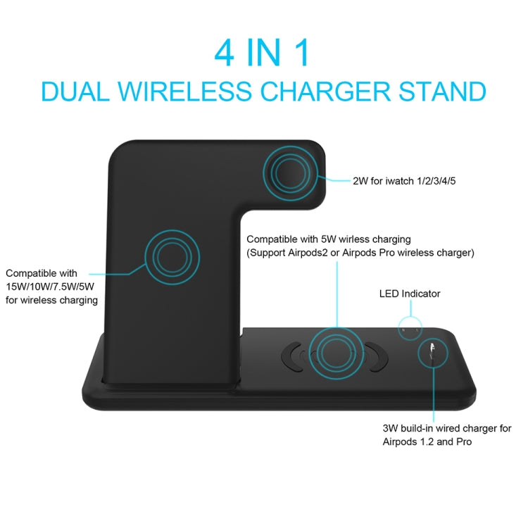 Q20 4 In 1 Wireless Charger Charging Holder Stand Station with Adapter For iPhone / Apple Watch / AirPods, Support Dual Phones Charging, Wireless Charger with Adapter