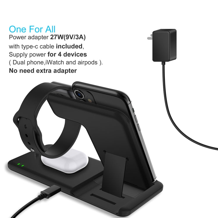Q20 4 In 1 Wireless Charger Charging Holder Stand Station with Adapter For iPhone / Apple Watch / AirPods, Support Dual Phones Charging, Wireless Charger with Adapter