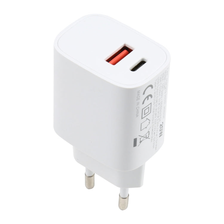T087 20W USB-C / Type-C + USB Ports Fast Charging Travel Charger, EU Plug, EU Plug