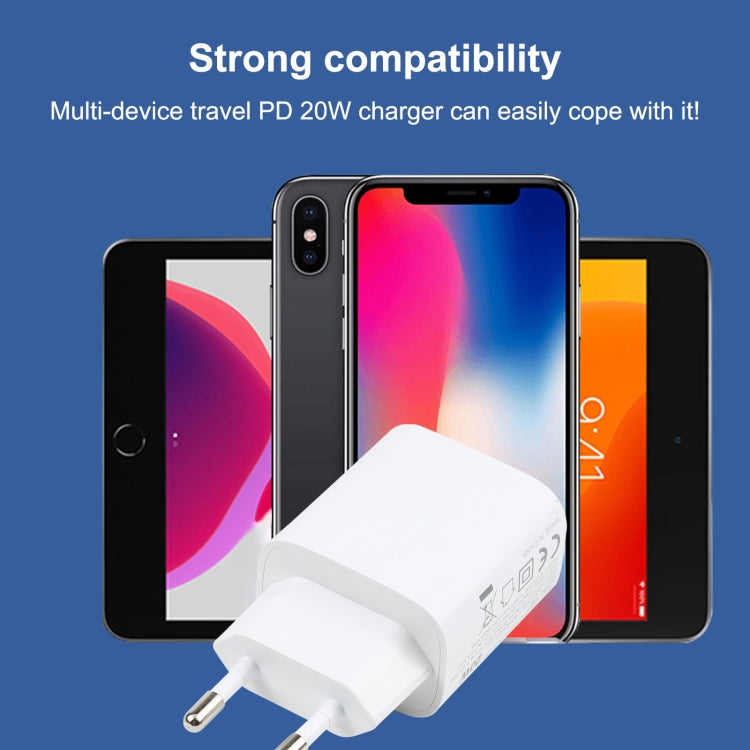 T087 20W USB-C / Type-C + USB Ports Fast Charging Travel Charger, EU Plug, EU Plug