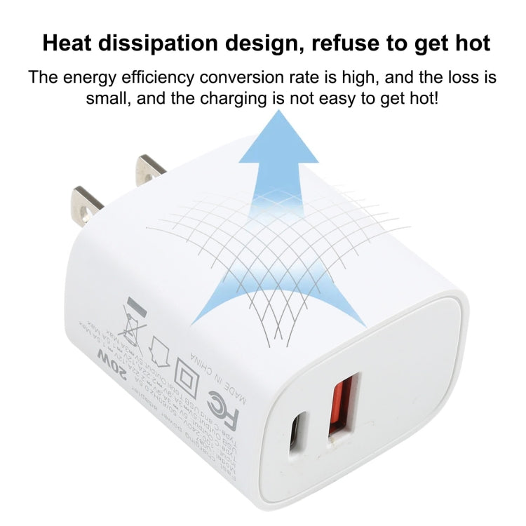 U087 20W USB-C / Type-C + USB Ports Fast Charging Travel Charger, US Plug, US Plug