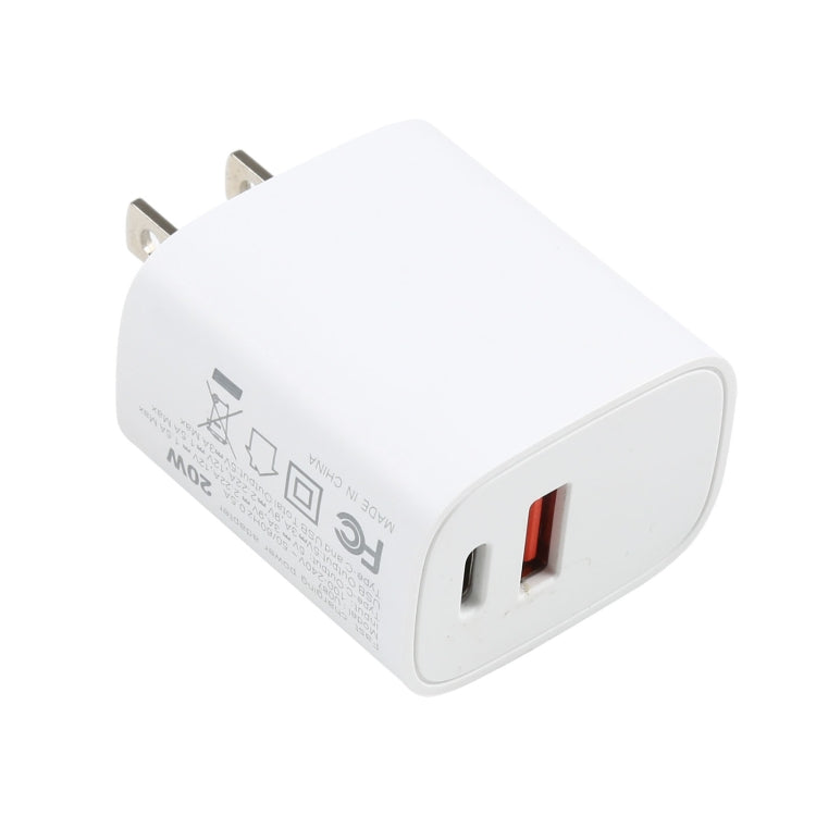 U087 20W USB-C / Type-C + USB Ports Fast Charging Travel Charger, US Plug, US Plug