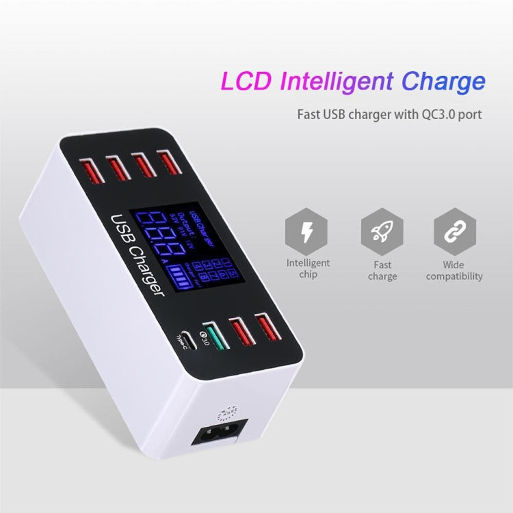 A9 Plus (Global Version) Multi-function AC 100V~240V 8 Ports USB Digital Display LCD Detachable Charging Station Smart Charger with Wireless Charger,Support QC3.0, A9 Plus (Global Version)