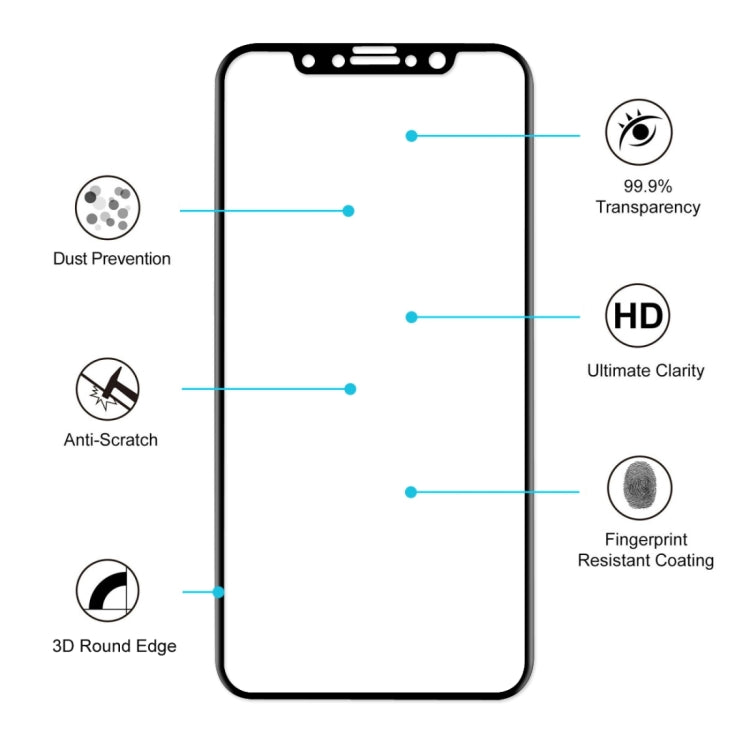 For iPhone X ENKAY Hat-Prince 0.26mm 9H Surface Hardness 3D Explosion-proof Full Screen Curved Heat Bending Tempered Glass Screen Film, For X (0.2mm 3D)
