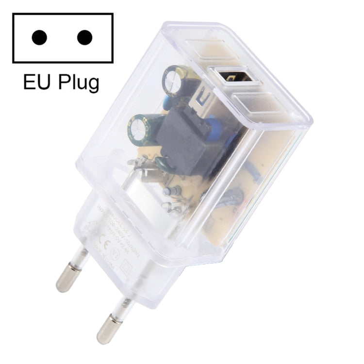 2A USB Transparent Charger, Specification: EU Plug, EU Plug