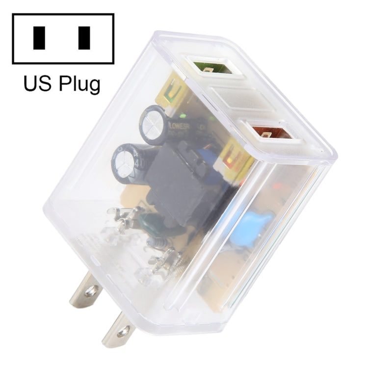 2A Dual USB Transparent Charger, specification: US Plug, US Plug