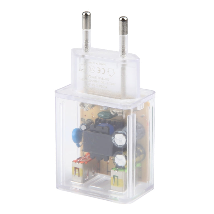 2A Dual USB Transparent Charger, specification: EU Plug, EU Plug