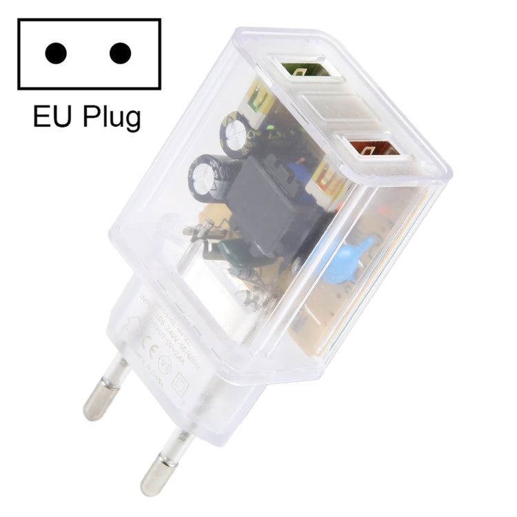 2A Dual USB Transparent Charger, specification: EU Plug, EU Plug