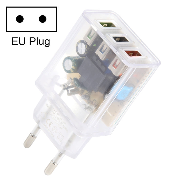2A Three USB Transparent Charger, specification: EU Plug, EU Plug