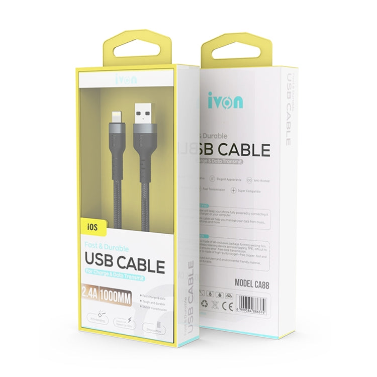 IVON CA88 12W 2.4A USB to 8 Pin Nylon Braid Fast Charge Data Cable, Cable Length: 1m, 8 Pin