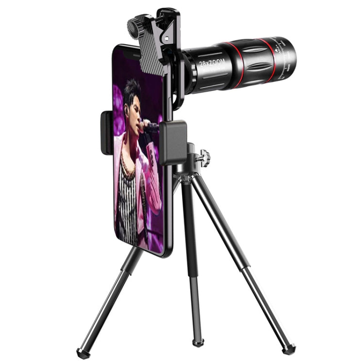 W28-QK Mobile Phone Universal Lens Telescope 28X Big Pocket + Metal Tripod Set, Big Pocket + Metal Tripod