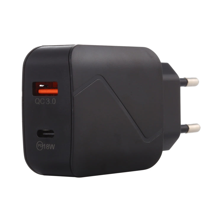 LZ-819A+C QC3.0 USB + PD 18W USB-C / Type-C Interfaces Travel Charger with Indicator Light, EU Plug, EU Plug