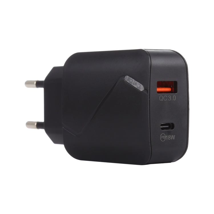 LZ-819A+C QC3.0 USB + PD 18W USB-C / Type-C Interfaces Travel Charger with Indicator Light, EU Plug, EU Plug