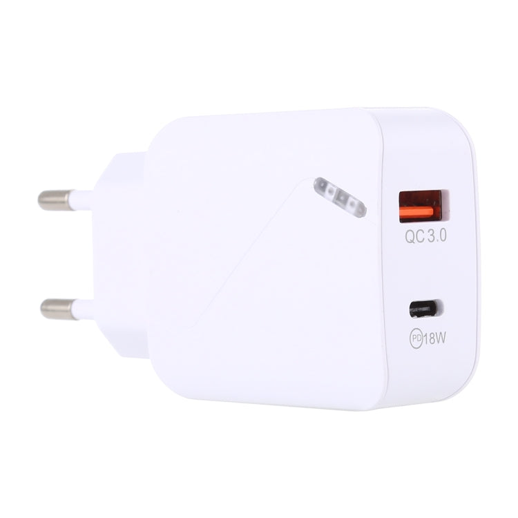 LZ-819A+C QC3.0 USB + PD 18W USB-C / Type-C Interfaces Travel Charger with Indicator Light, EU Plug, EU Plug