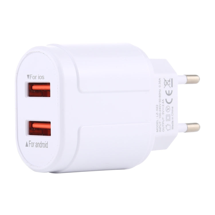 Chargeur de voyage double port USB LZ-022 5 V 2,4 A, prise UE