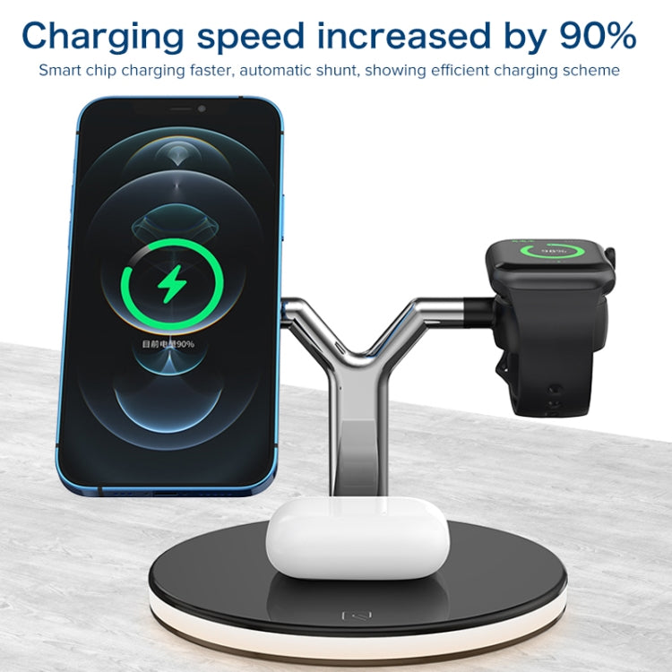 Chargeur magnétique sans fil multifonction 3 en 1 25 W pour téléphones portables, montres Apple et AirPods, avec lumière LED colorée