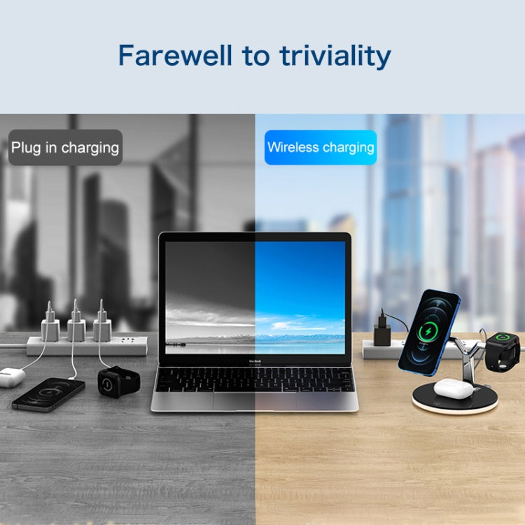 Chargeur magnétique sans fil multifonction 3 en 1 25 W pour téléphones portables, montres Apple et AirPods, avec lumière LED colorée
