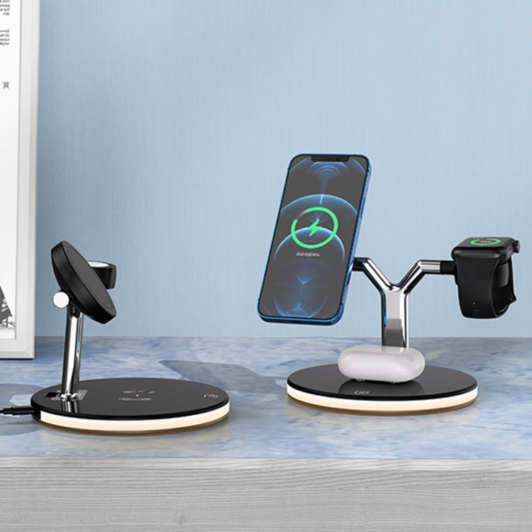 Chargeur magnétique sans fil multifonction 3 en 1 25 W pour téléphones portables, montres Apple et AirPods, avec lumière LED colorée