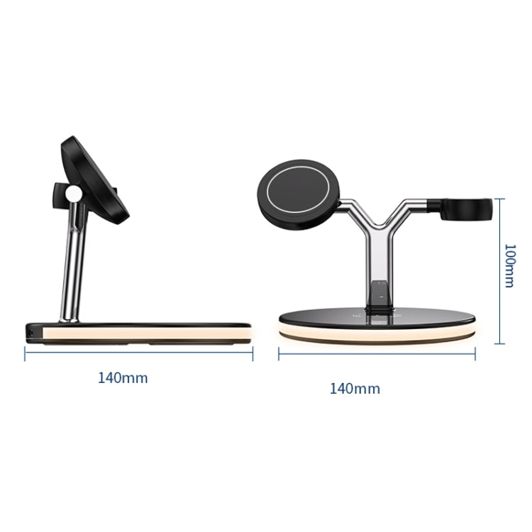 Chargeur magnétique sans fil multifonction 3 en 1 25 W pour téléphones portables, montres Apple et AirPods, avec lumière LED colorée