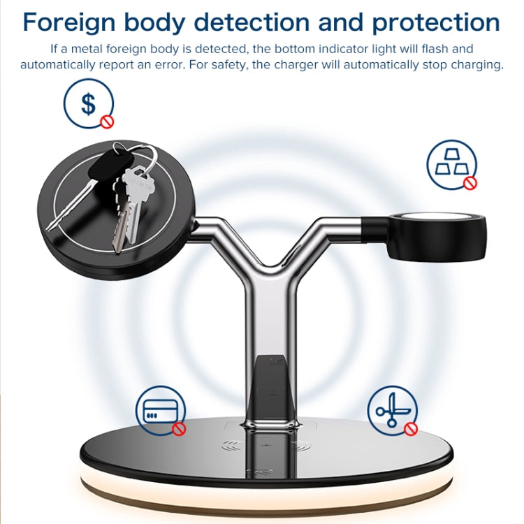Chargeur magnétique sans fil multifonction 3 en 1 25 W pour téléphones portables, montres Apple et AirPods, avec lumière LED colorée