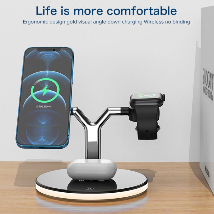 Chargeur magnétique sans fil multifonction 3 en 1 25 W pour téléphones portables, montres Apple et AirPods, avec lumière LED colorée