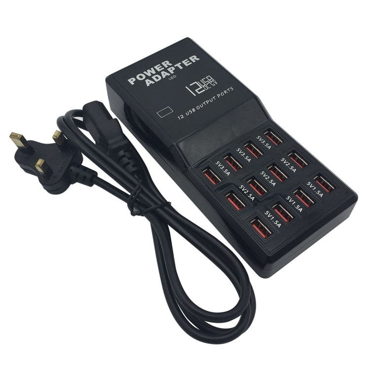 W-858 12A 12 Ports USB Fast Charging Dock Desktop Smart Charger AC100-240V, UK Plug, UK Plug
