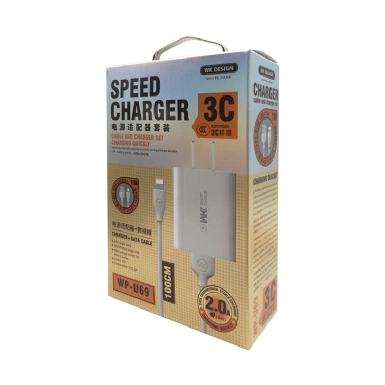 WK WP-U69a 2.0A Speed Mini USB Charger + USB to Type-C / USB-C Data Cable, Plug Type: US Plug, USB to Type-C / USB-C