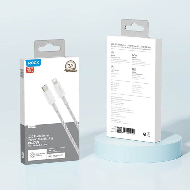 Câble de données de charge rapide ROCK Z20 1 m PD27W USB-C / Type-C vers 8 broches, PD27W USB-C / Type-C vers 8 broches