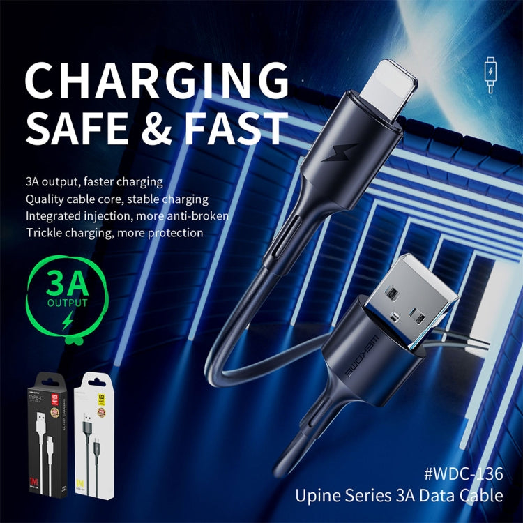 WK WDC-136 USB to 8 Pin 3A Fast Charing Data Cable, USB to 8 Pin(Black)
