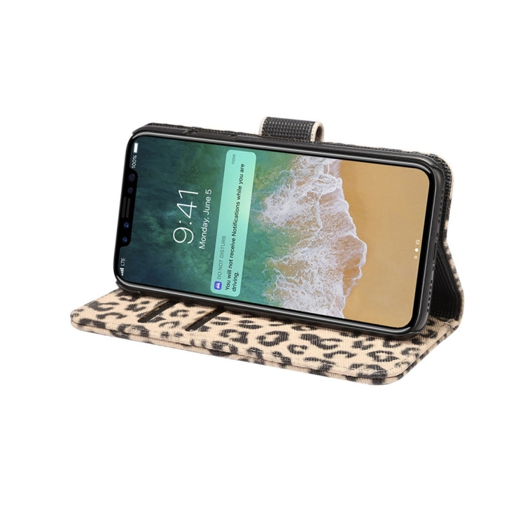 For iPhone X Leopard Pattern PU + PC Horizontal Flip Leather Protective Case with Holder & Card Slots