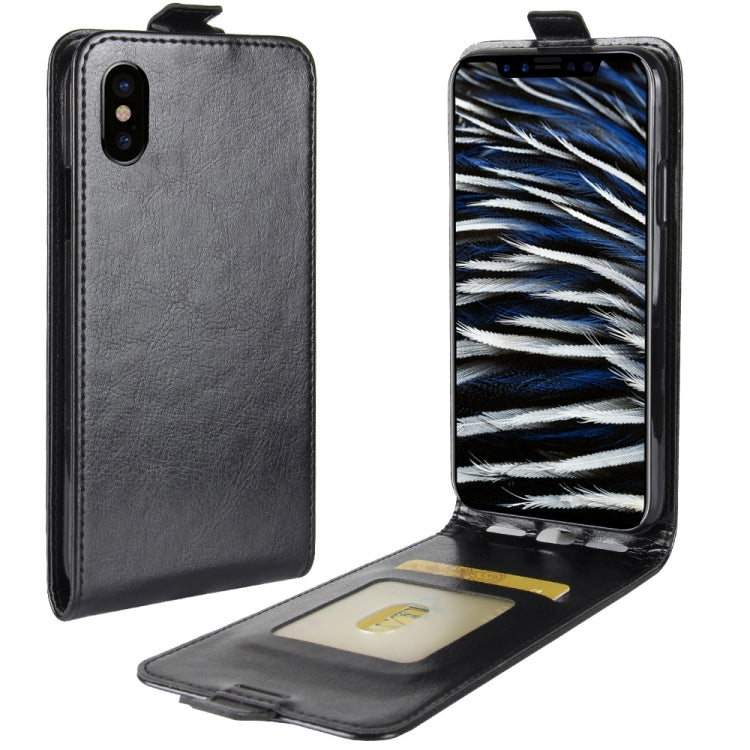 For iPhone X / XS Crazy Horse Texture Vertical Flip Leather Case with Card Slot & Photo Frame, For iPhone X