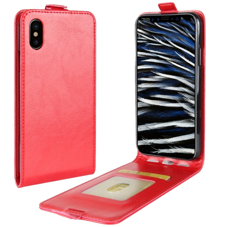 For iPhone X / XS Crazy Horse Texture Vertical Flip Leather Case with Card Slot & Photo Frame, For iPhone X
