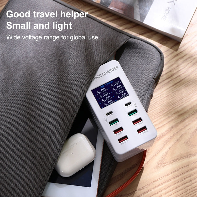 A8T 60W 8 Ports USB + QC3.0 + PD Type-C Smart Charging Station with Digital Display AC100-240V, US Plug, A8T US Plug