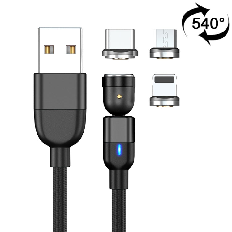 Câble de chargement magnétique rotatif à 540 degrés, 2 m, sortie 3 A, 3 en 1, USB vers 8 broches + USB-C / Type-C + Micro USB, synchronisation de données, 2 m