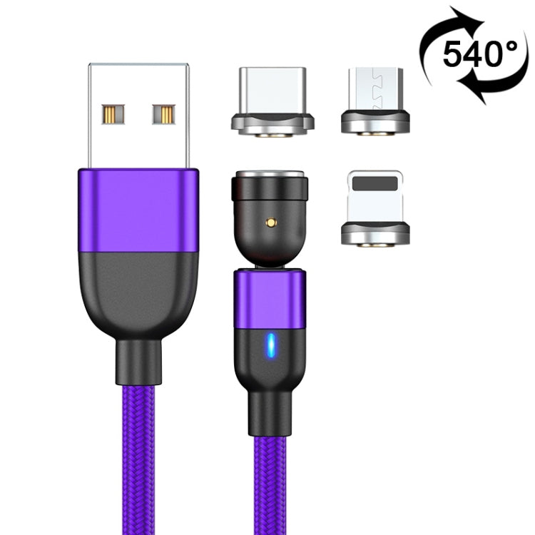 Câble de chargement magnétique rotatif à 540 degrés, 2 m, sortie 3 A, 3 en 1, USB vers 8 broches + USB-C / Type-C + Micro USB, synchronisation de données, 2 m