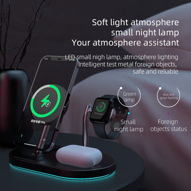 S20 4 in 1 15W Multifunctional Magnetic Wireless Charger with Night Light & Holder for Mobile Phones / AirPods, S20 White