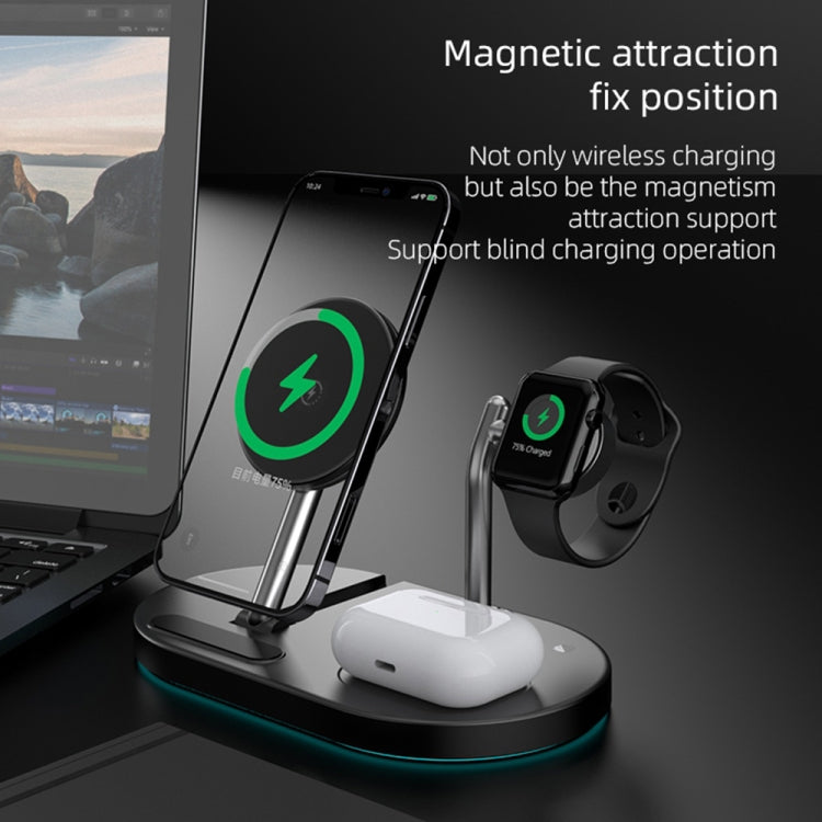 S20 4 in 1 15W Multifunctional Magnetic Wireless Charger with Night Light & Holder for Mobile Phones / AirPods, S20 White