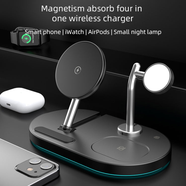 S20 4 in 1 15W Multifunctional Magnetic Wireless Charger with Night Light & Holder for Mobile Phones / AirPods, S20 White