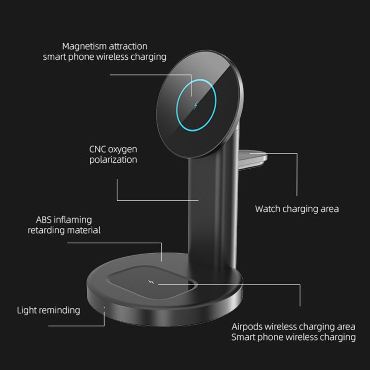 S36 3 in 1 15W Multifunctional Magnetic Wireless Charger for Mobile Phones / Apple Watches / AirPods, S36 Black