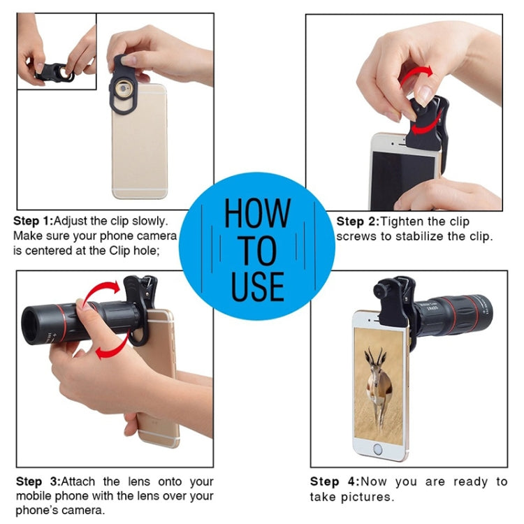 APEXEL APL-T18XBZJ5 4 in 1 18X Telescope + 0.63X Wide Lens + 198 Degrees Fisheye Lens + 15X Macro Lens Universal External Camera Phone Lens, APL-T18XBZJ5