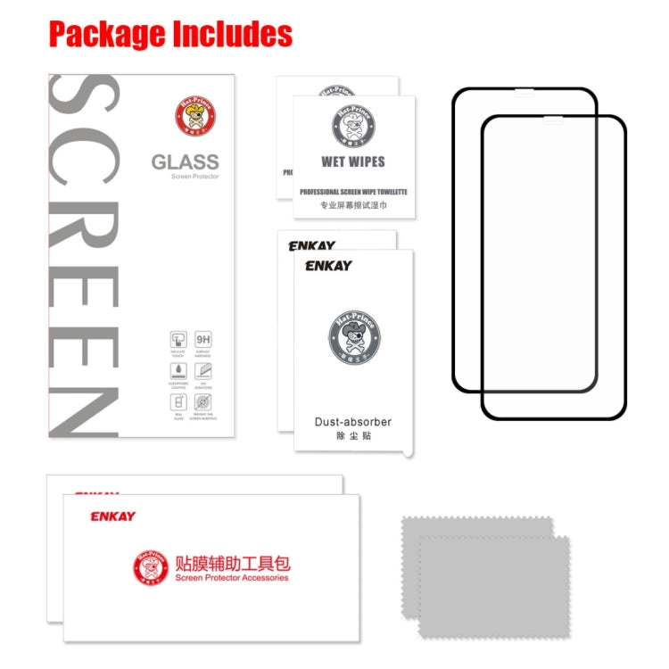 For iPhone X / XS 2pcs ENKAY Hat-Prince 0.2mm 9H 2.5D Full Screen Tempered Glass Film, For X / XS  (2.5D)