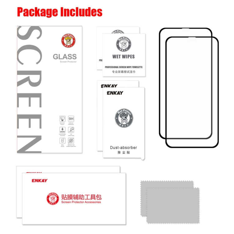 For iPhone XS Max 2pcs ENKAY Hat-Prince 0.2mm 9H 2.5D Full Screen Tempered Glass Film, For XS Max