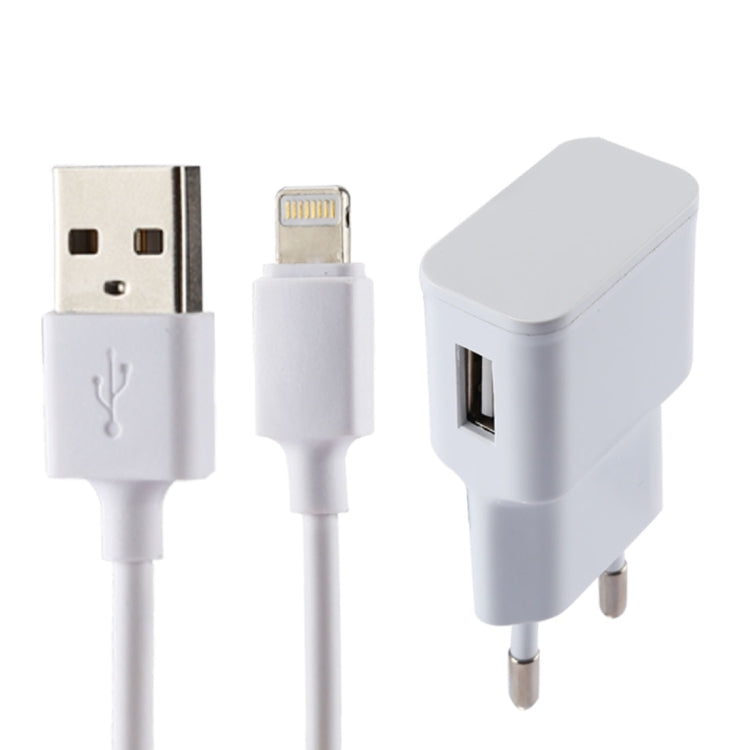 For iPhone 5V 2.1A Intellgent Identification USB Charger with 1m USB to 8 Pin Charging Cable, EU Plug