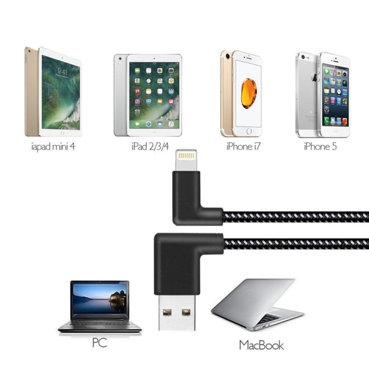 Câble de chargement et de synchronisation de données USB vers 8 broches en nylon tressé, 1 m, 2 A, double coude, 1 m, 8 broches, 2 A